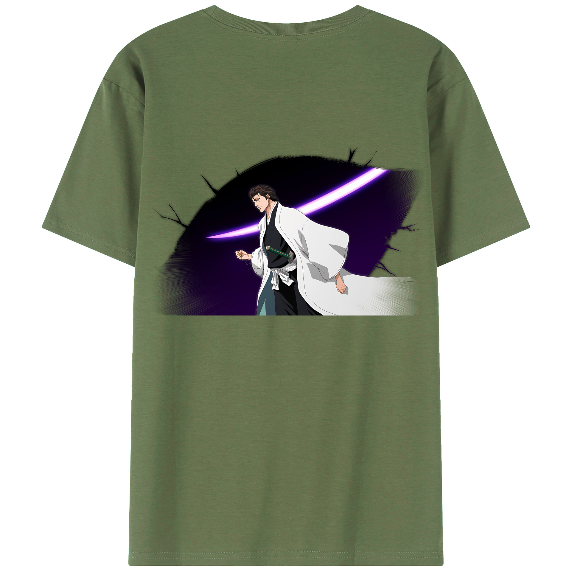 （画像用） ブリーチ 藍染 惣右介（あいぜん そうすけ） BLEACH Aizen Sousuke 綿100％ メンズ半袖Tシャツ（バックプリント） 通気性